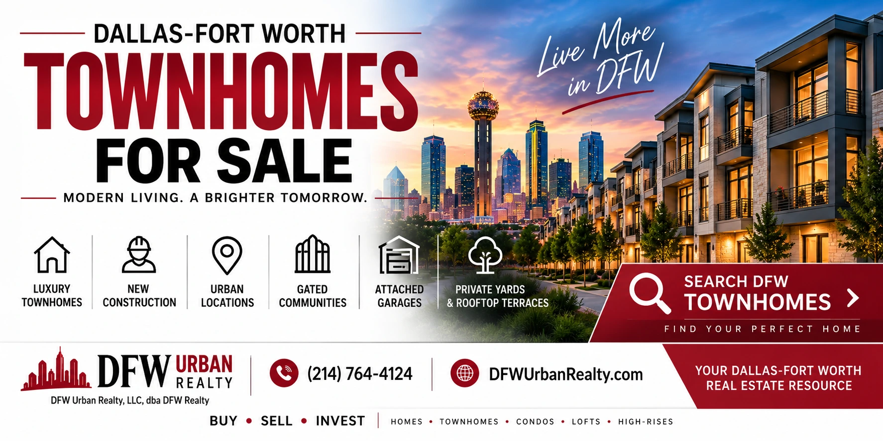 Search Dallas-Fort Worth townhomes for sale including luxury, new construction and urban townhomes