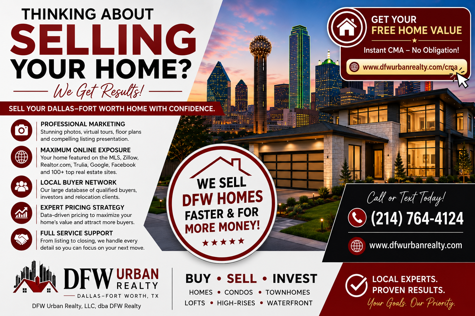 Sell your Dallas-Fort Worth home with DFW Urban Realty - professional real estate marketing, home value analysis and free CMA