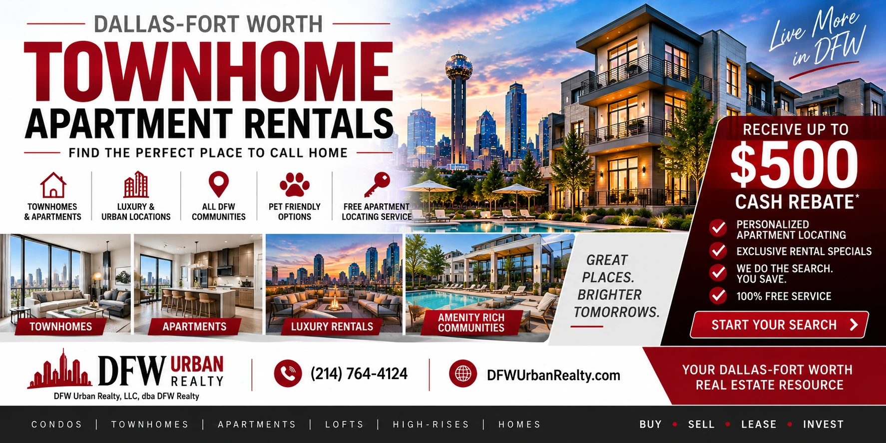 Dallas-Fort Worth townhome and apartment rentals with apartment locating services